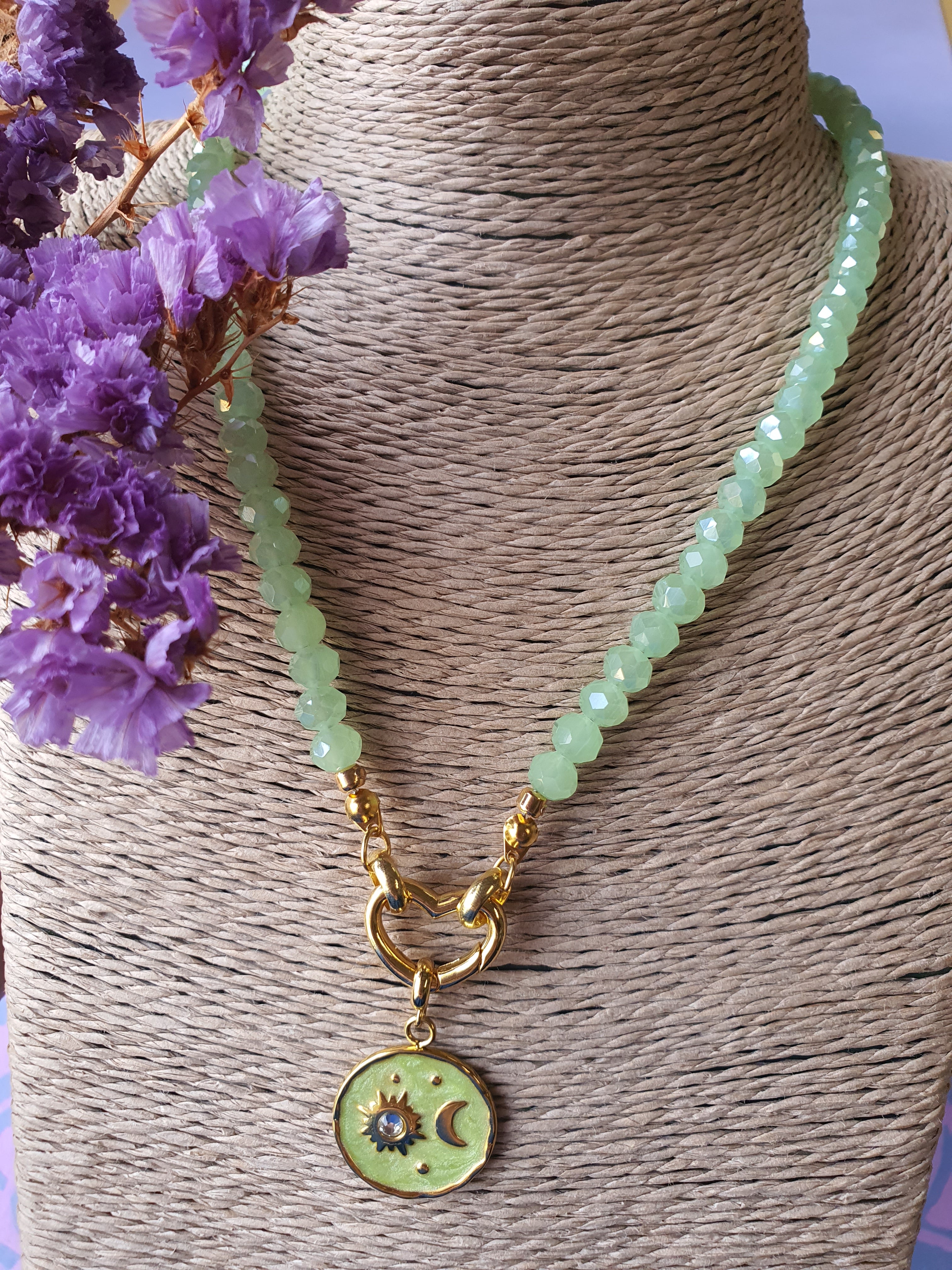 Kristal facet kralen ketting_hanger_groen_hart