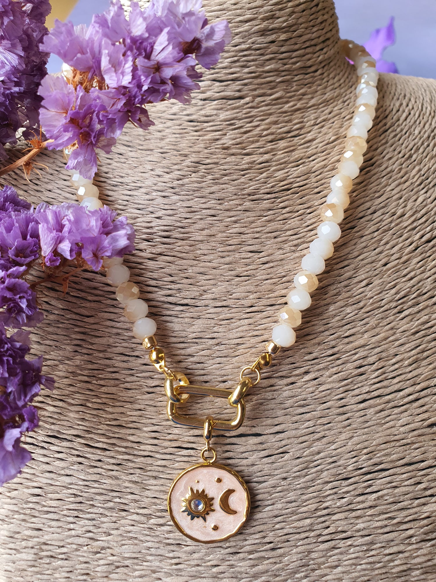 Kristal facet kralen ketting_hanger_zalm