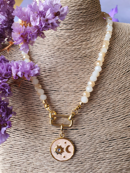 Kristal facet kralen ketting_hanger_zalm