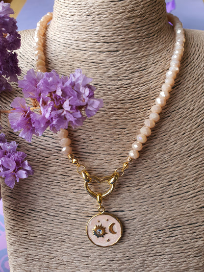 Kristal facet kralen ketting_hanger_zalm_hart