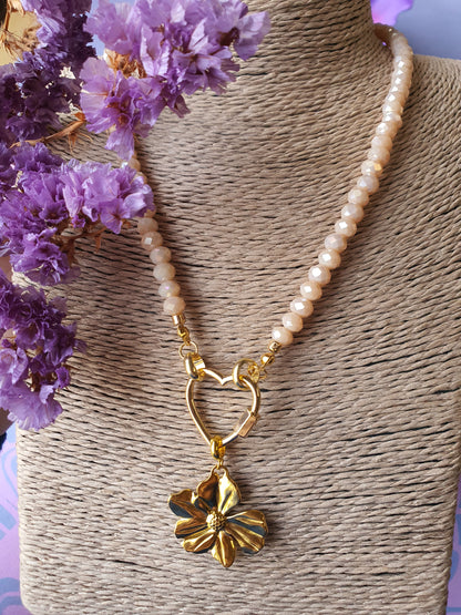 Kristal facet kralen ketting rvs gold hanger bloem