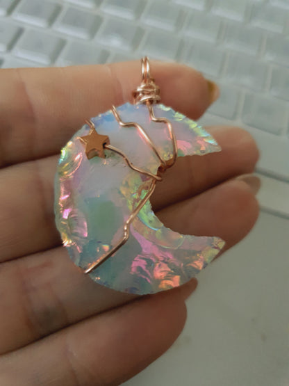 Maan hanger Angel aura kwarts. (nr 6) achteraanzicht