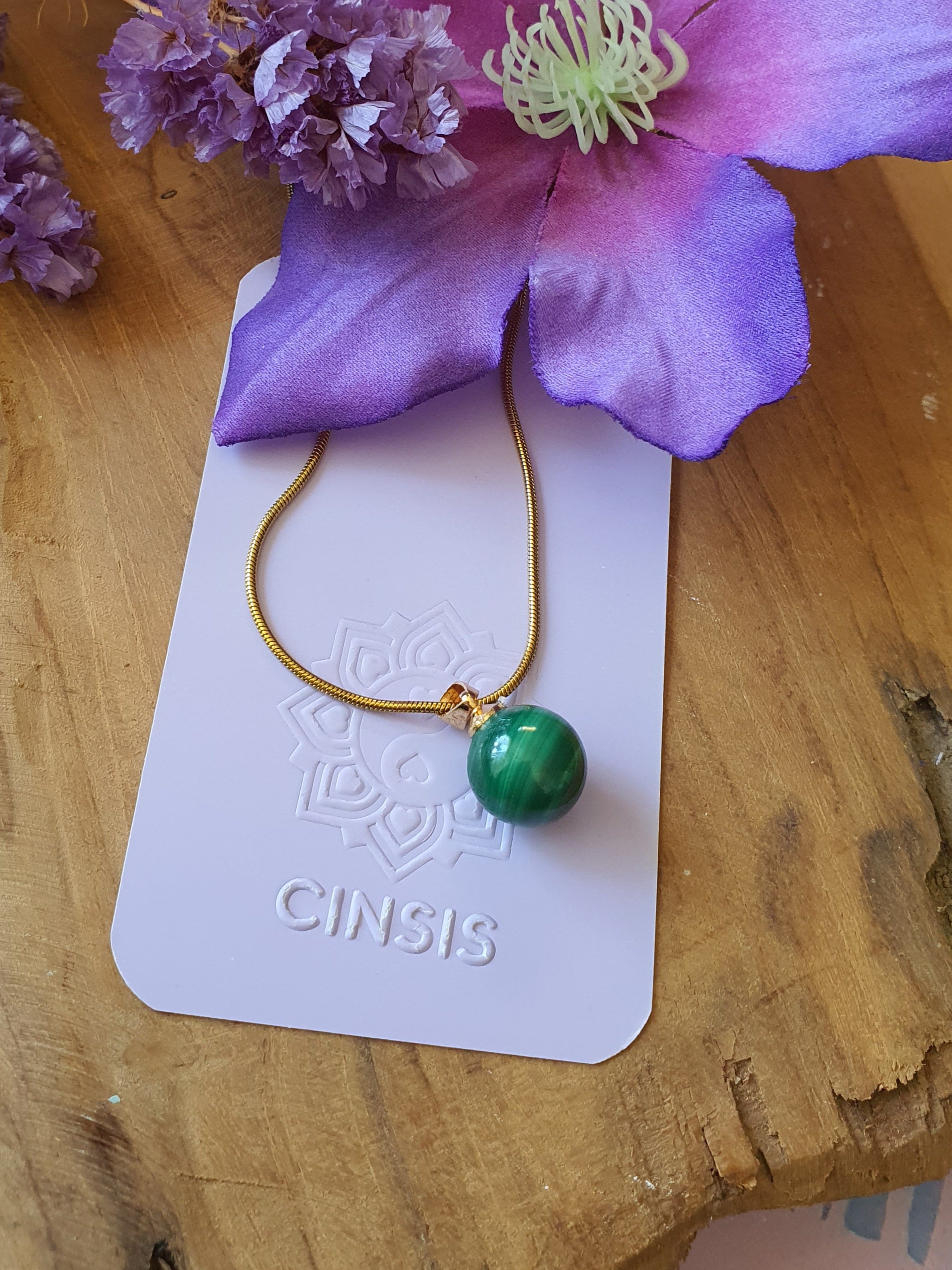 Malachiet Hanger groot met 925 Zilveren/14k verguld goud Oogje