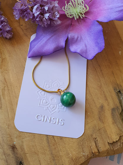 Malachiet Hanger groot met 925 Zilveren/14k verguld goud Oogje