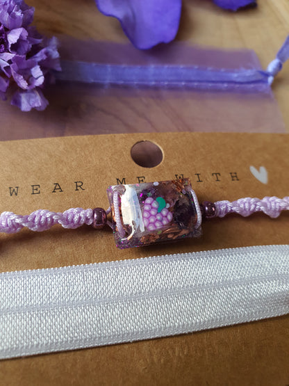 Orgonite Armband voor kind Amethist en Bergkristal ( nr 3018) met lila gevlochten schuifknoop armband