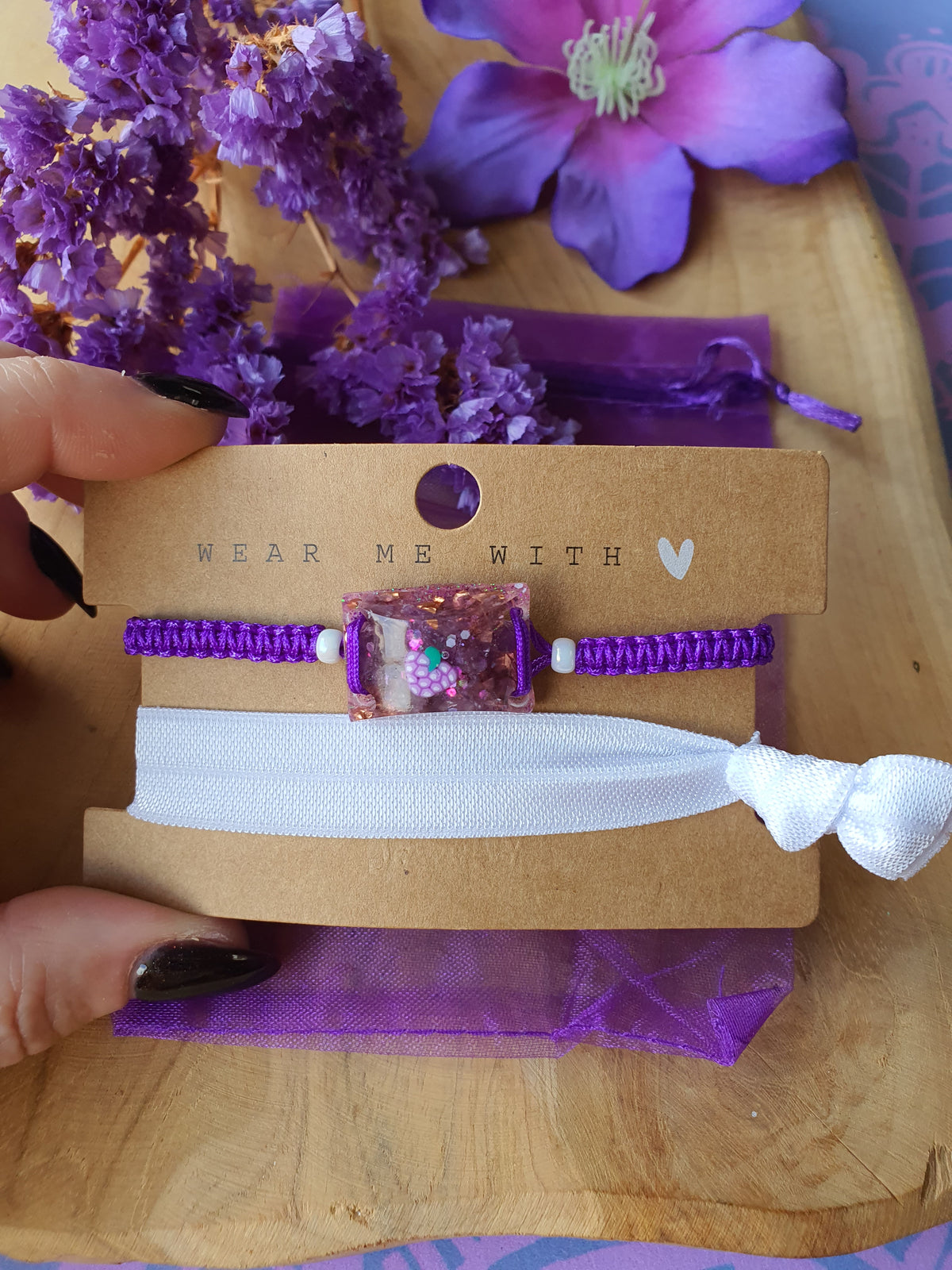 Orgonite Armband voor kind Amethist en Bergkristal (nr 3019)..