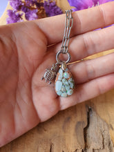 Orgonite_Hanger_Larimar_en_Bergkristal_RVS_ketting en rvs schildpad bedel