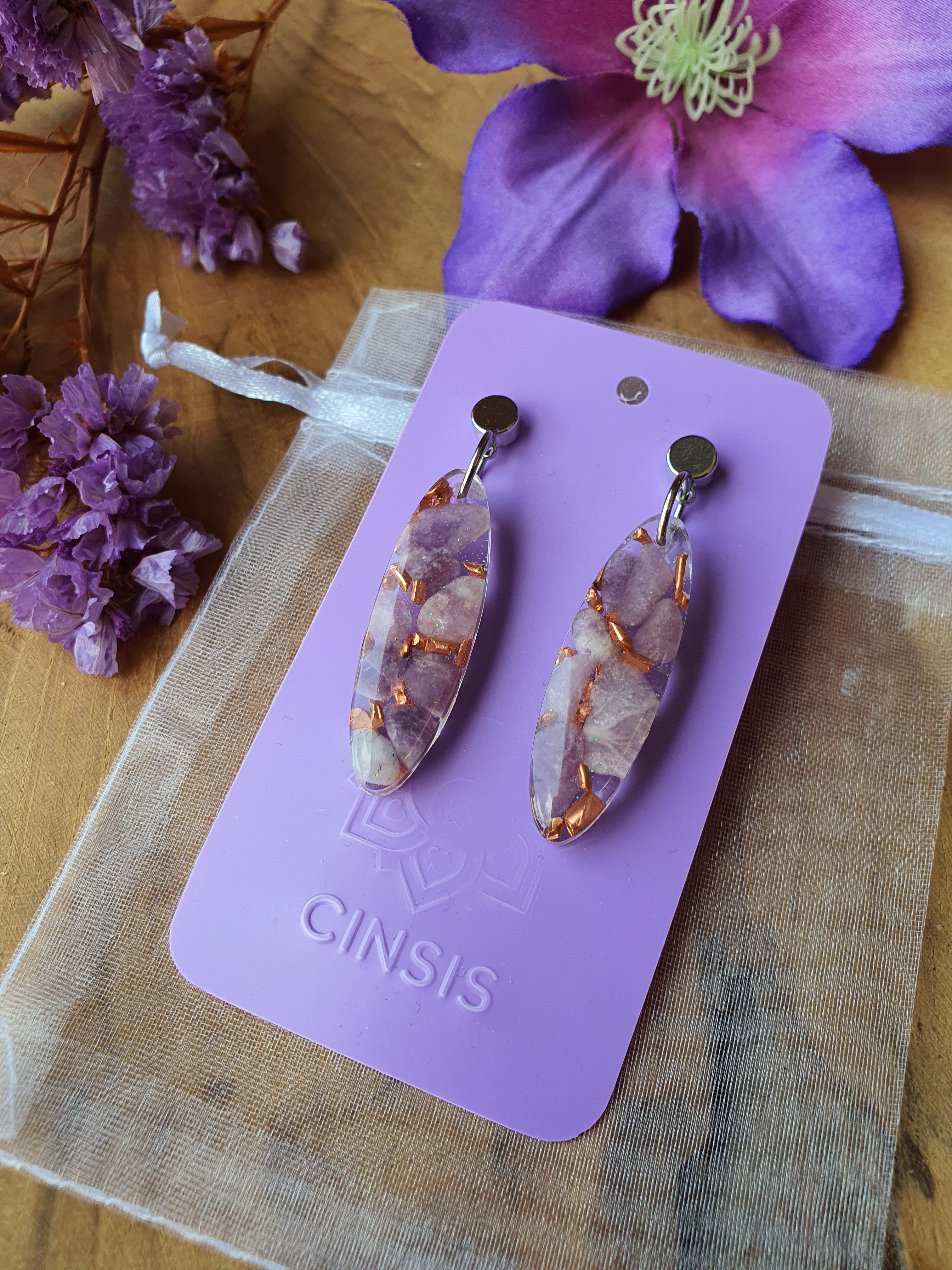 Orgonite Oorbellen Lepidoliet (nr 17)