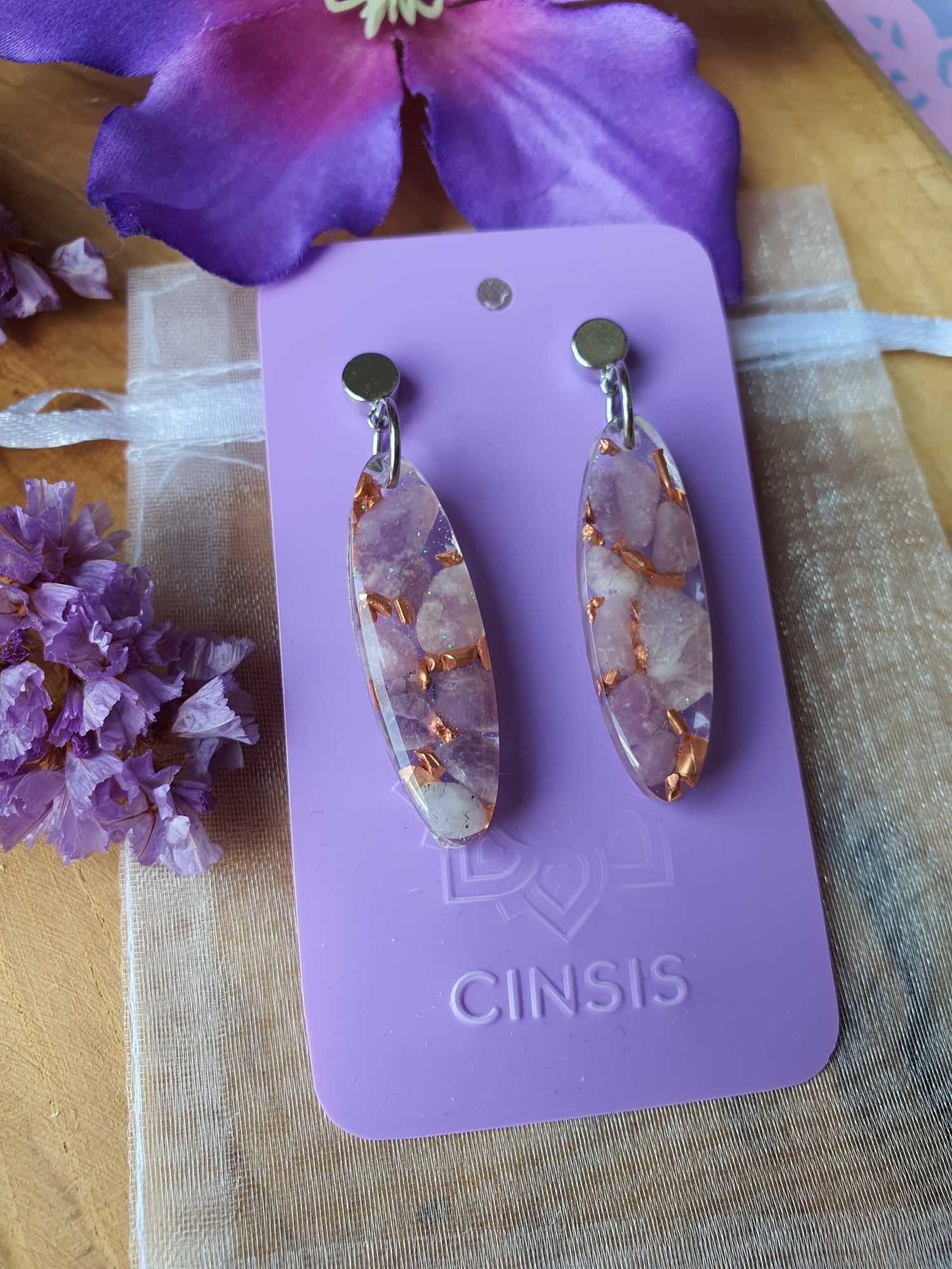 Orgonite Oorbellen Lepidoliet (nr 17)