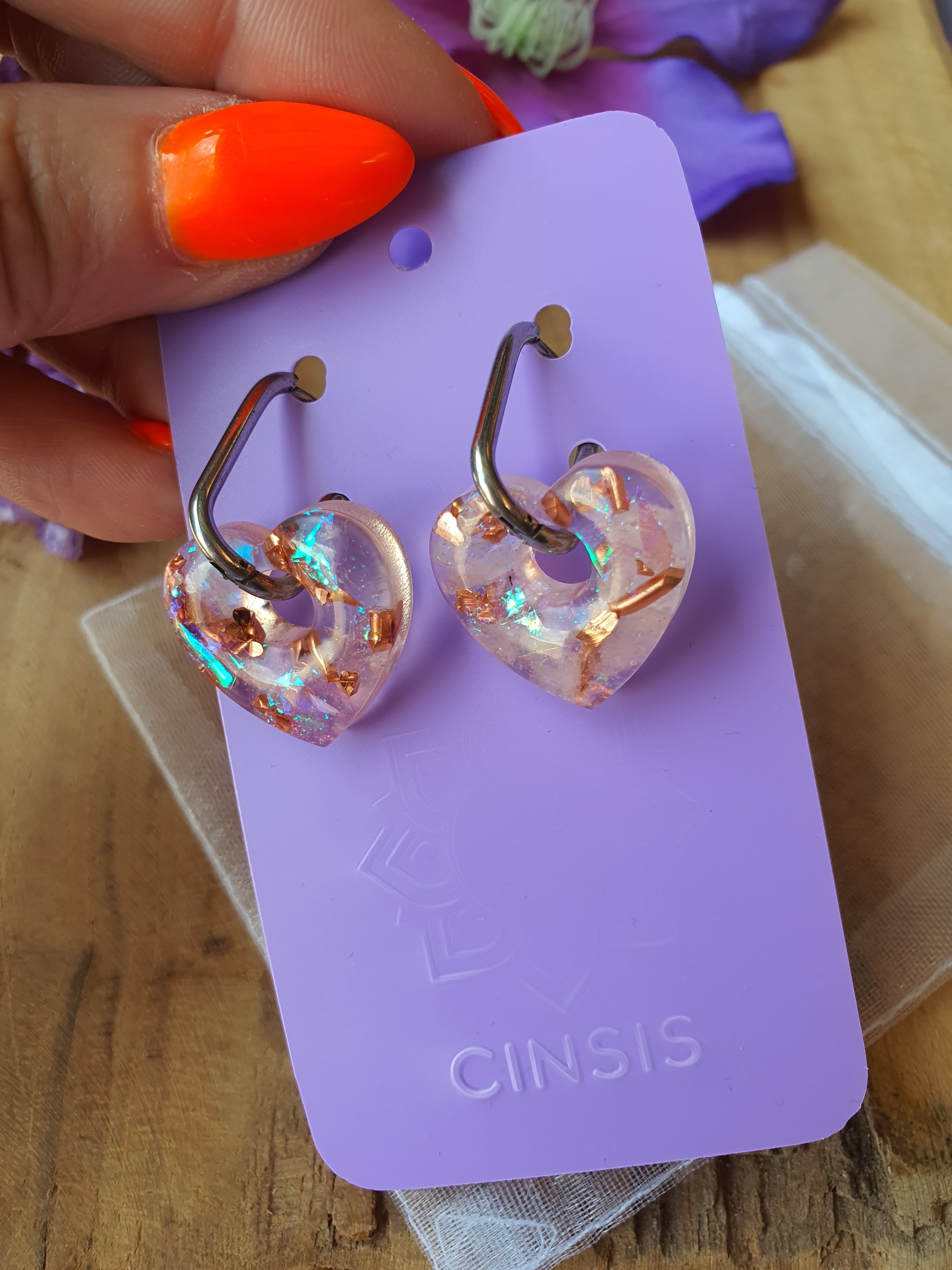 Orgonite Oorbellen Rozenkwarts (nr 19)