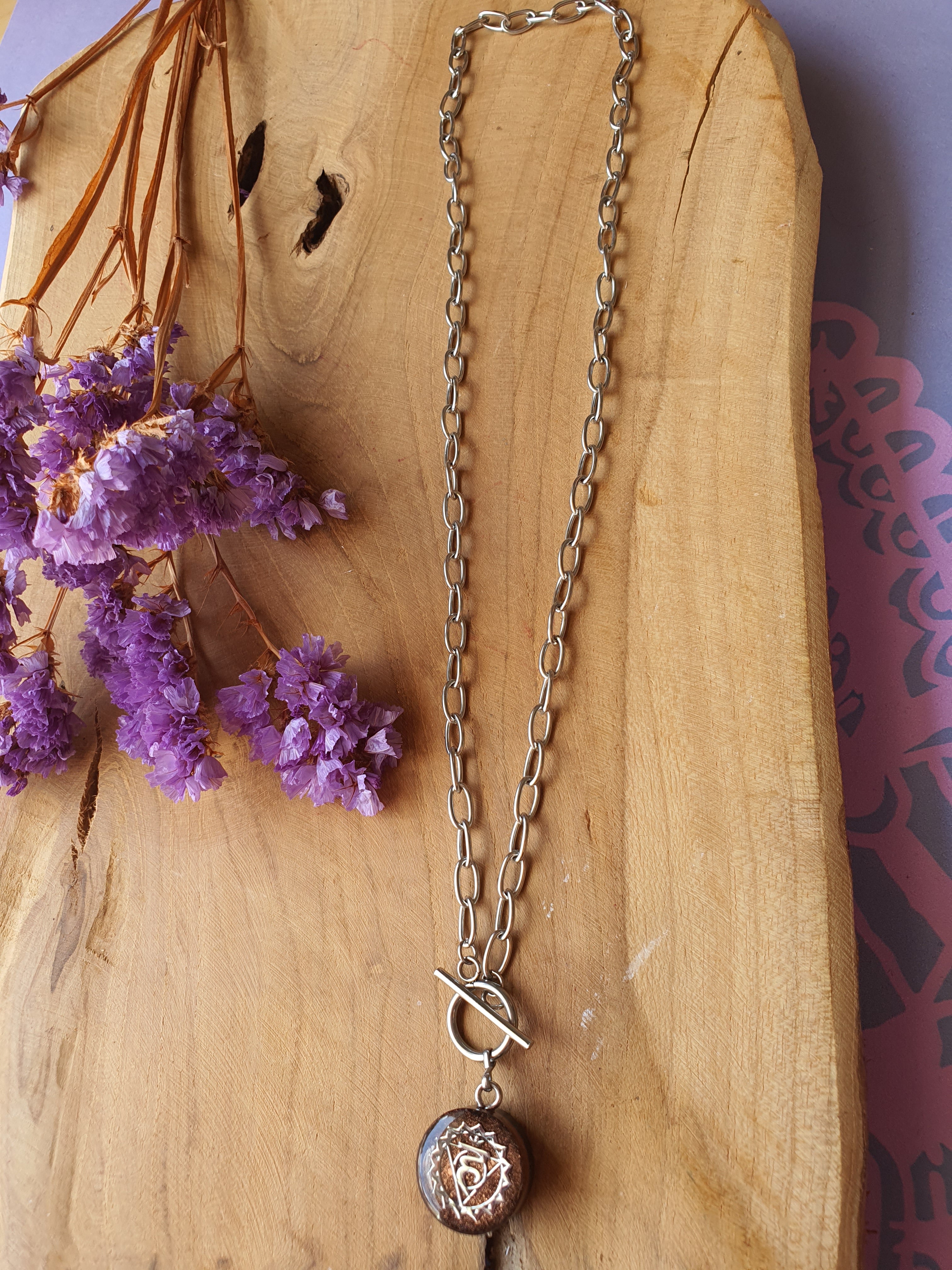 Cinsis Orgonite mix: orgonite Hanger 2 in 1 + RVS Zilver ketting nr 3012