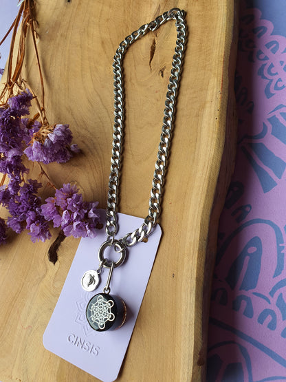 Cinsis Orgonite mix: orgonite Hanger 2 in 1 + RVS Zilver ketting nr 3018