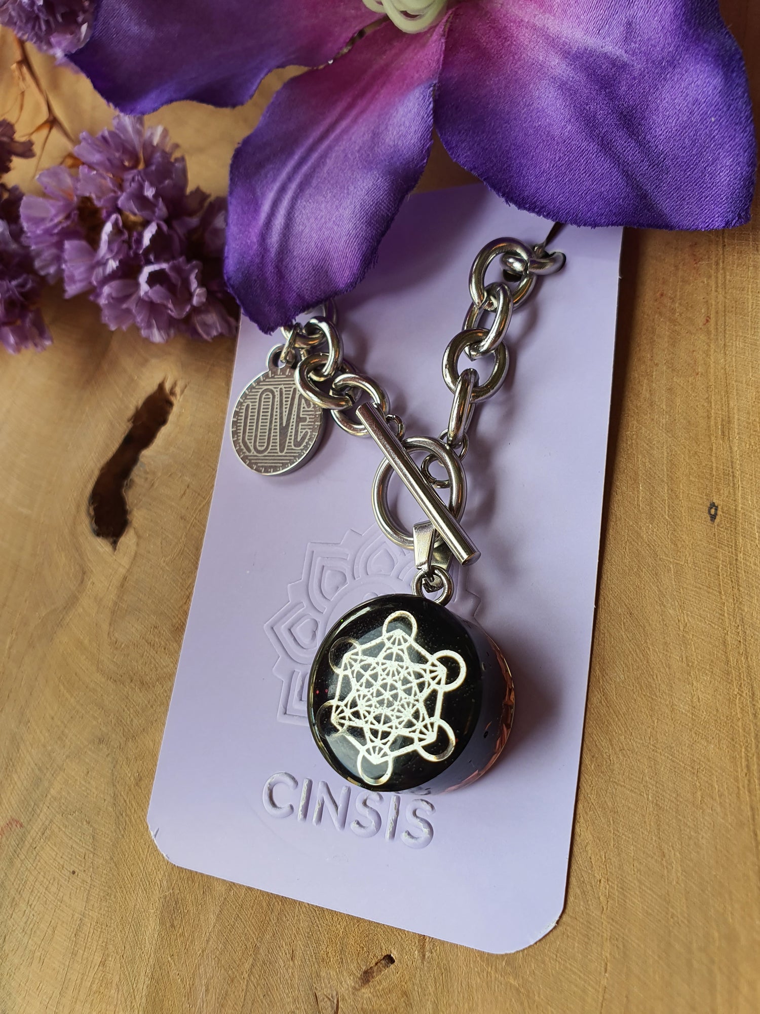 Cinsis Orgonite mix: orgonite Hanger 2 in 1 + RVS Zilver ketting nr 3017