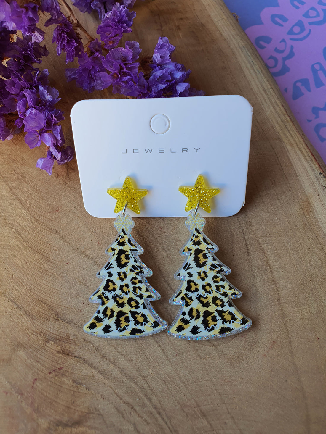 Panterprint Kerst oorbellen | Kerstboom oorhangers (nr 10036)