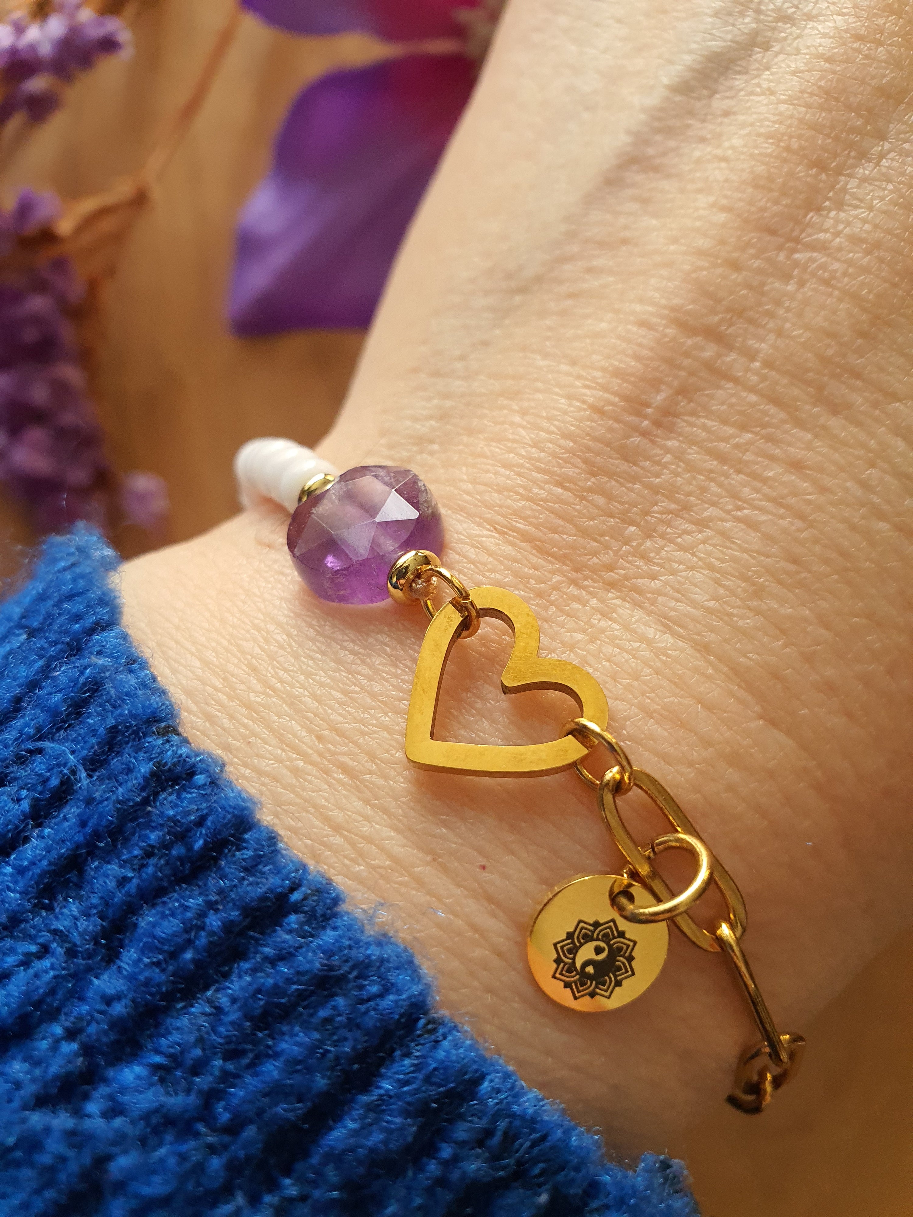 Amethist Edelsteen armband. Perfect voor Valentijnsdag / Moederdag!