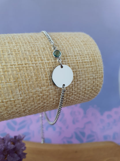 RVS_Zilver_gepersonaliseerde_Graveerbare_Armband_met_Geboortesteen_Maart