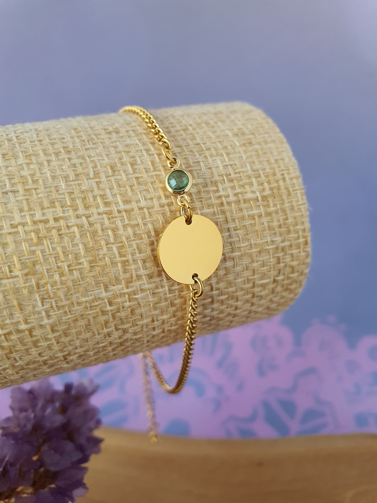 RVS_goud_gepersonaliseerde_Graveerbare_Armband_met_Geboortesteen Maart