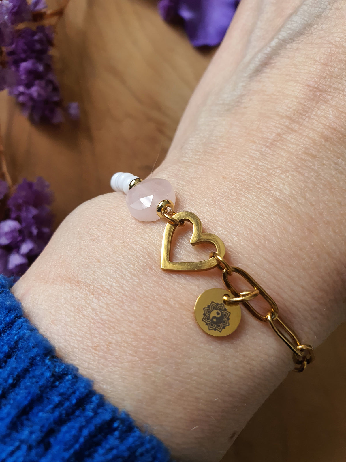 Rozenkwarts Edelsteen Armband. Perfect voor Valentijnsdag / Moederdag!