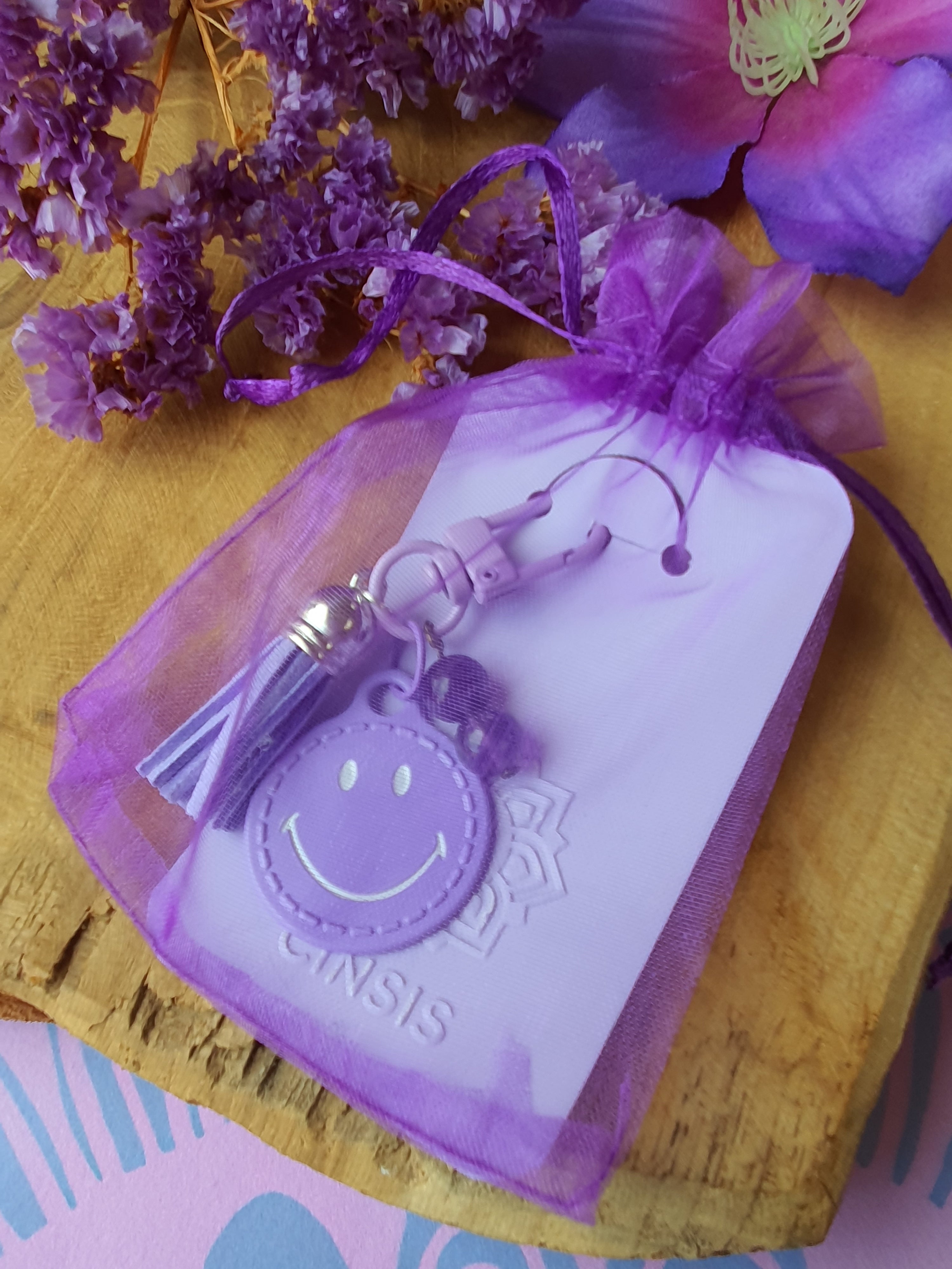 Sleutelhanger / Tassenhanger Smiley met Amethist