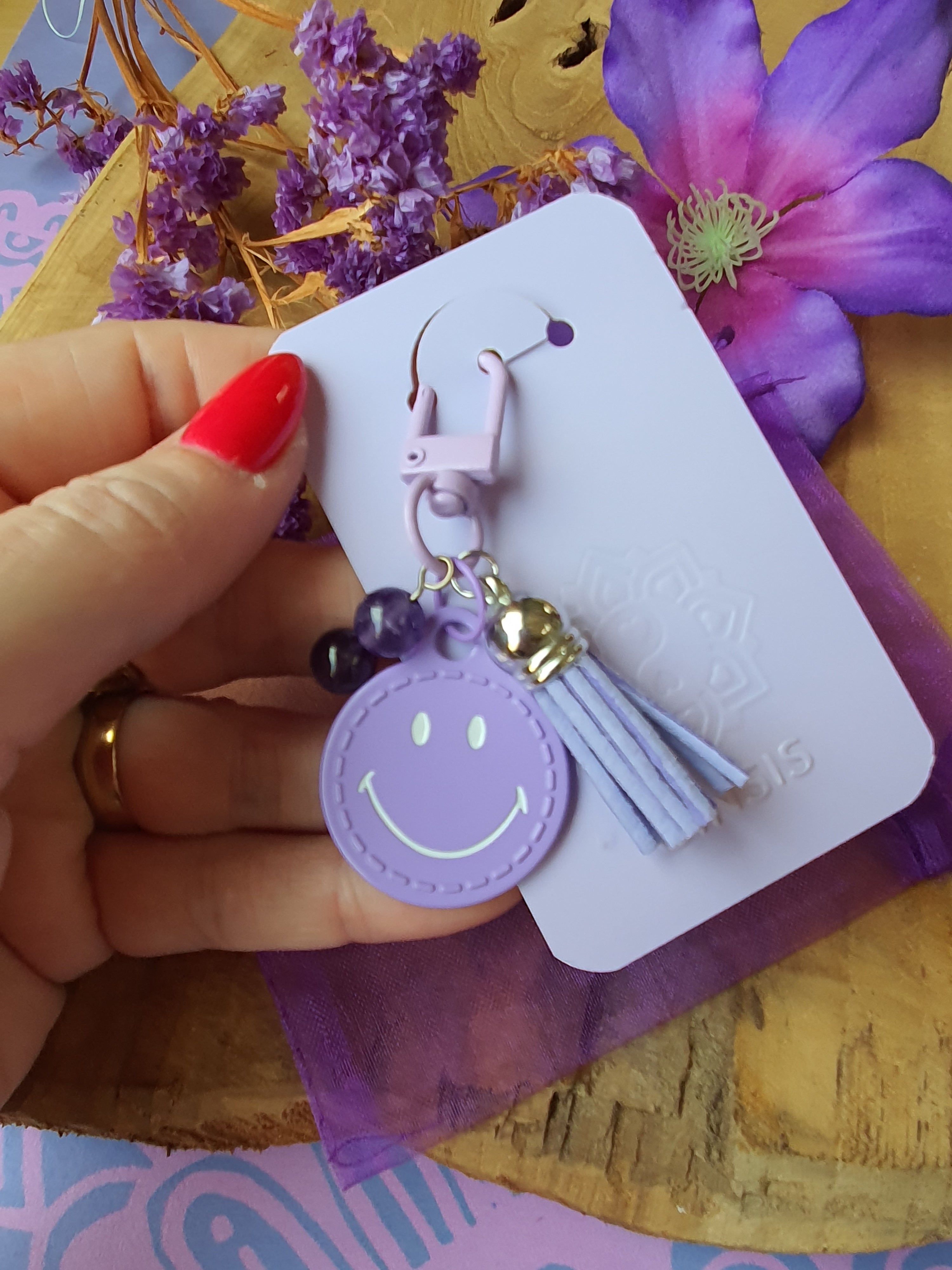 Sleutelhanger / Tassenhanger Smiley met Amethist