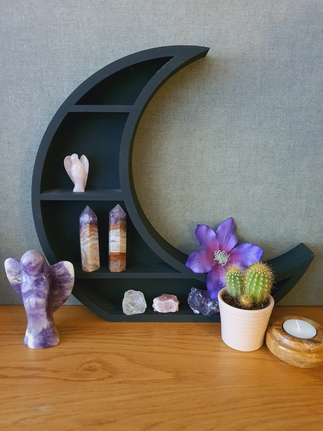 Wassende Maan kast Kristallen houder Hout Plank groot model