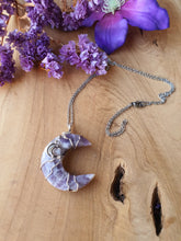 Wire Wrapped Amethist Maan hanger met rvs ketting