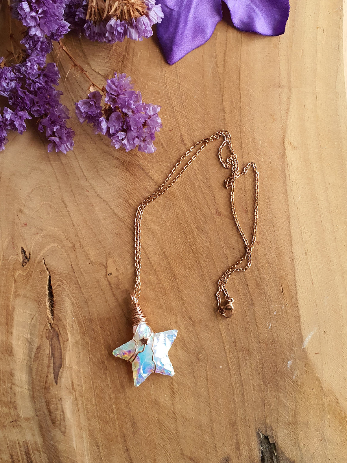 Wire Wrapped Ster hanger Angel Aura (nr 8) met ketting