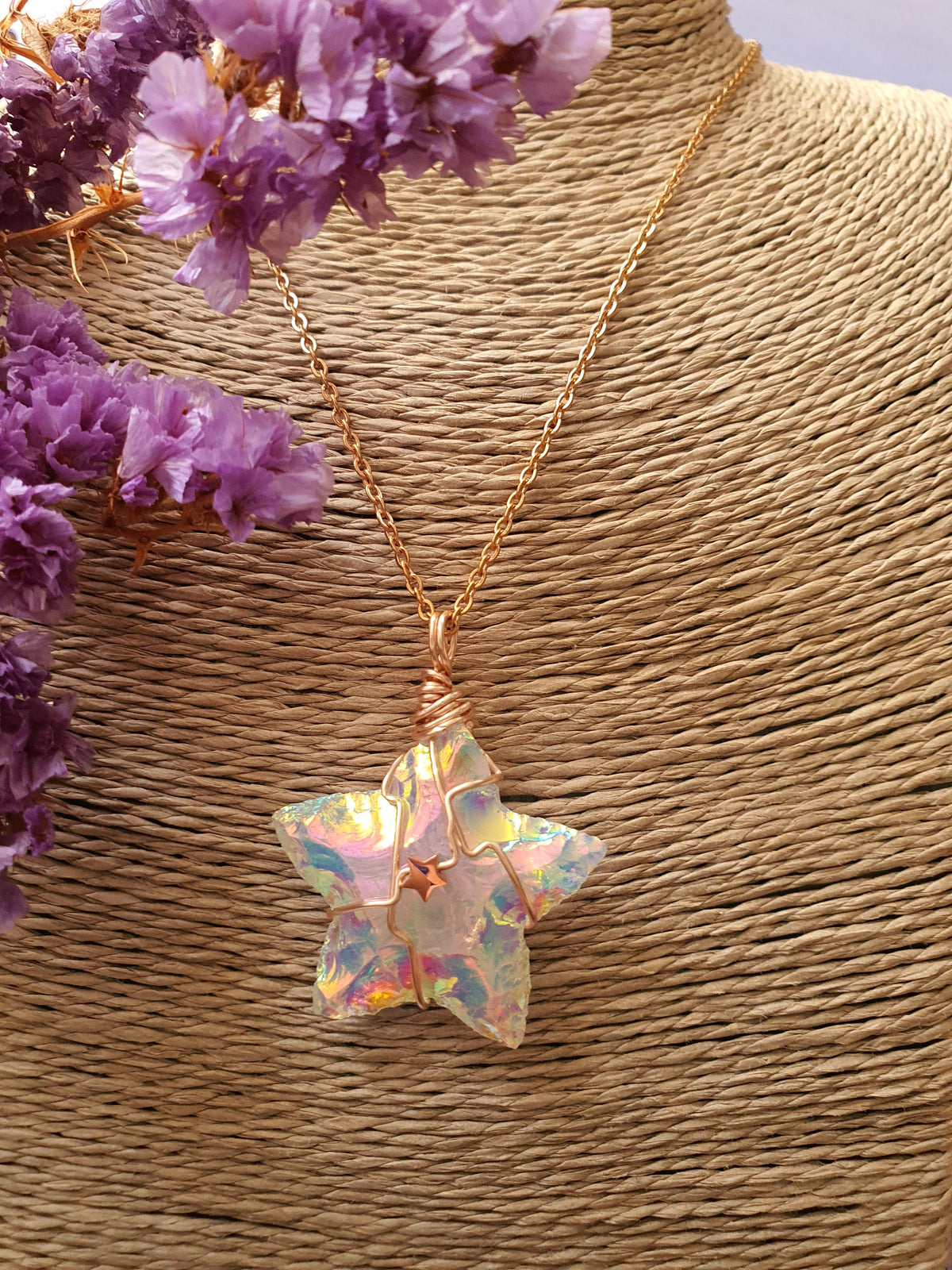 Wire Wrapped Ster hanger Angel Aura (nr 9) met ketting