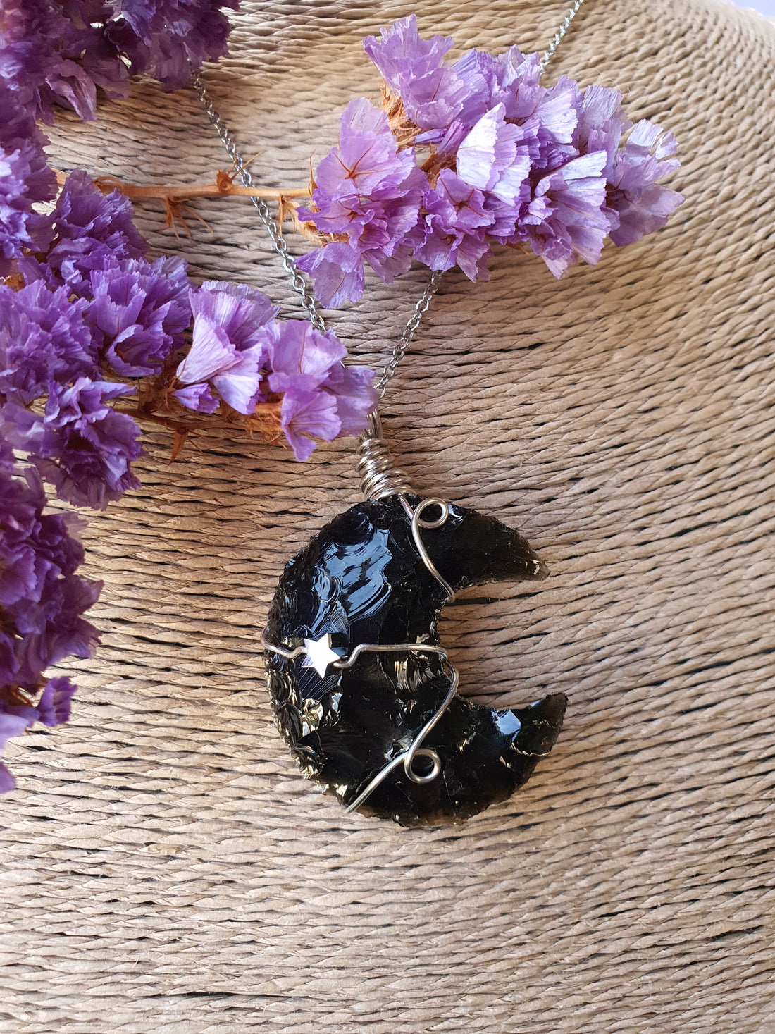 Wire wrapped Maan hanger Obsidiaan._nr 18