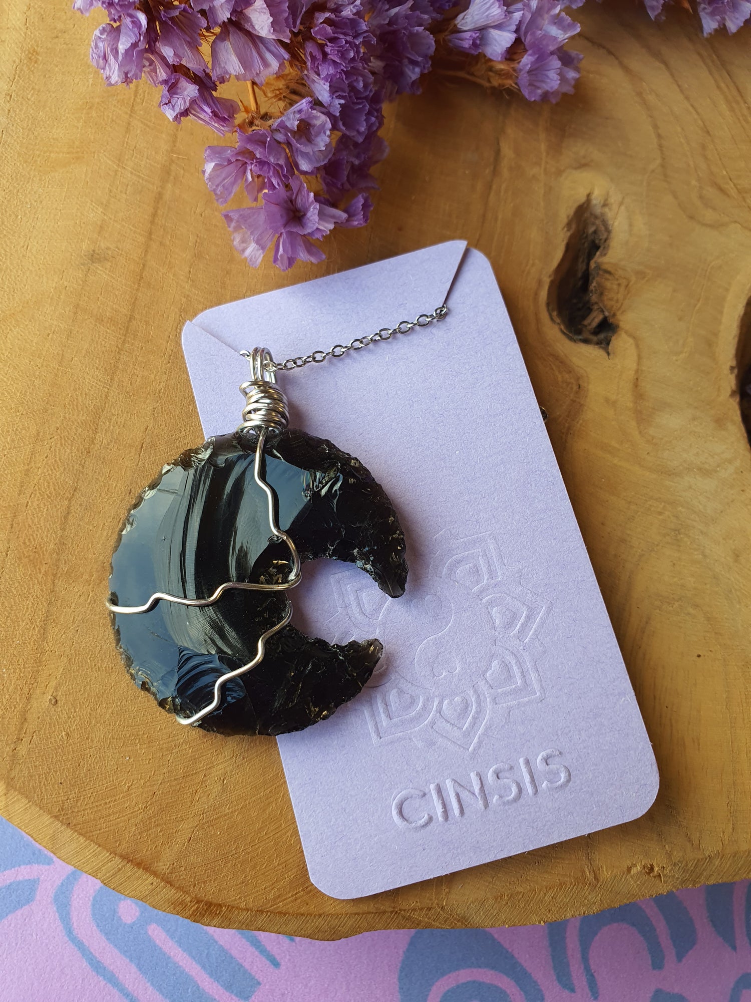 Wire wrapped Maan hanger Obsidiaan._nr 19.