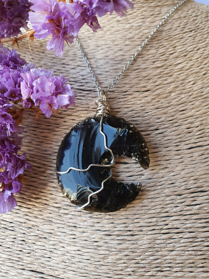 Wire wrapped Maan hanger Obsidiaan._nr 19