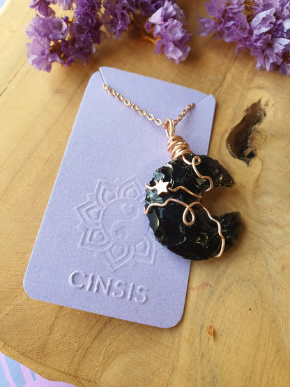 Wire wrapped Maan hanger Obsidiaan._nr 20.