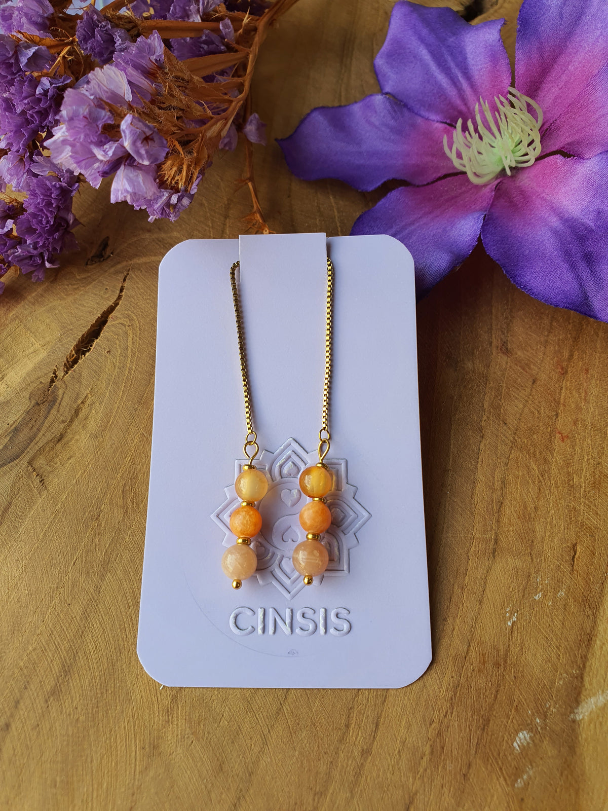 Zonnevlecht chakra edelsteen oorhangers rvs goud