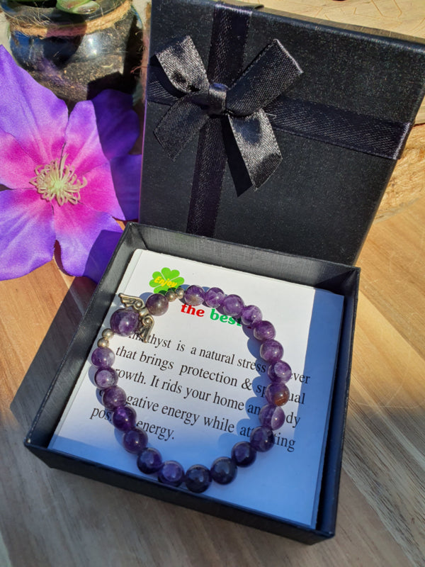 Armband Engel Amethist 8 mm met doosje