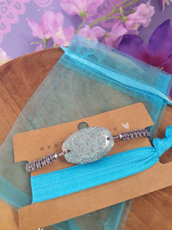 Achterzijde Orgonite Armband Apatiet met Bergkristal (nr 88)