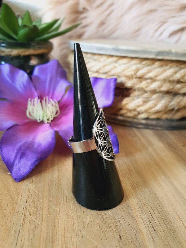 Ring Flower of Life / Levensbloem RVS Zilver verstelbaar (model 1)