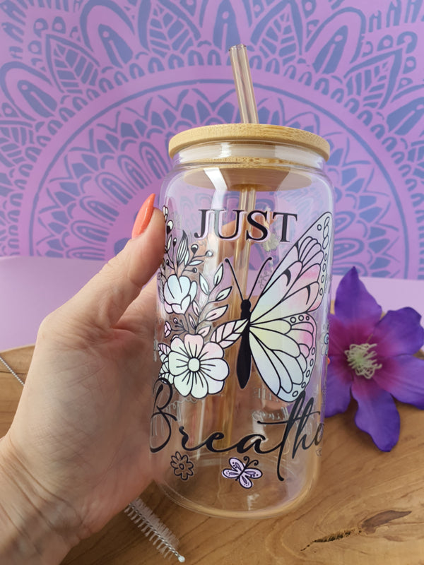 Drinkglas (blikvormige tumbler) met Bamboe deksel en rietje &