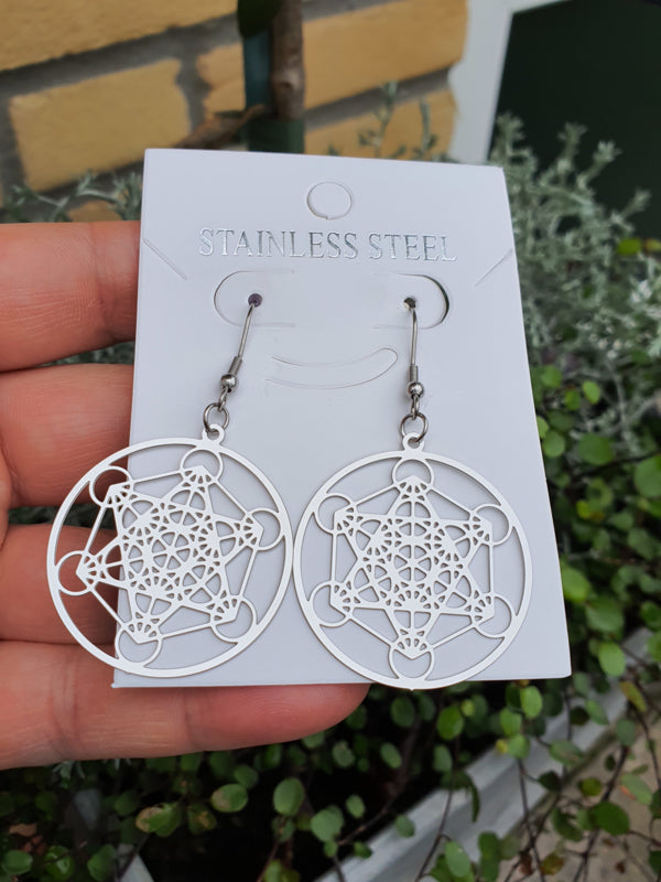 Metatron kubus  Oorbellen RVS.