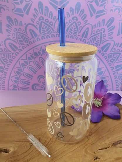 Drinkglas (blikvormige tumbler) met Bamboe deksel en rietje &