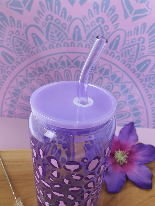 Drinkglas (blikvormige tumbler) met kunststof deksel en rietje &