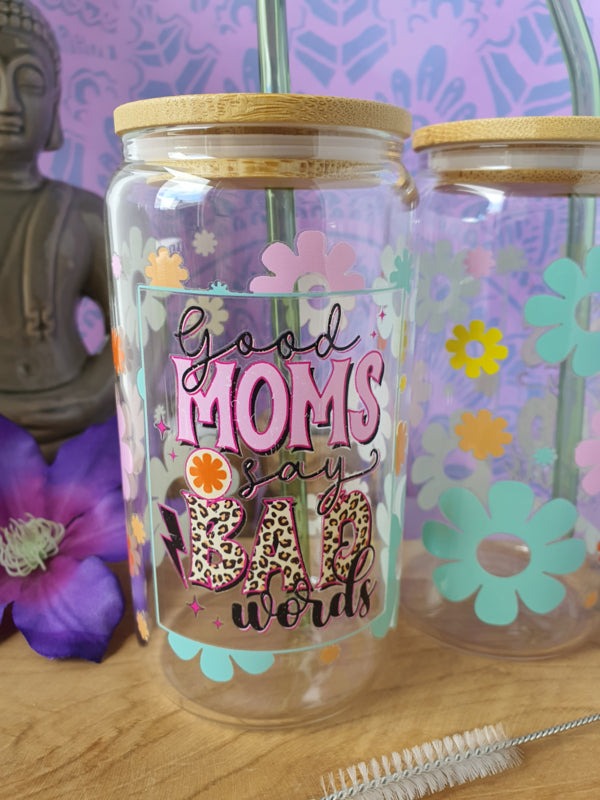 Drinkglas (blikvormige tumbler) met Bamboe deksel en rietje &