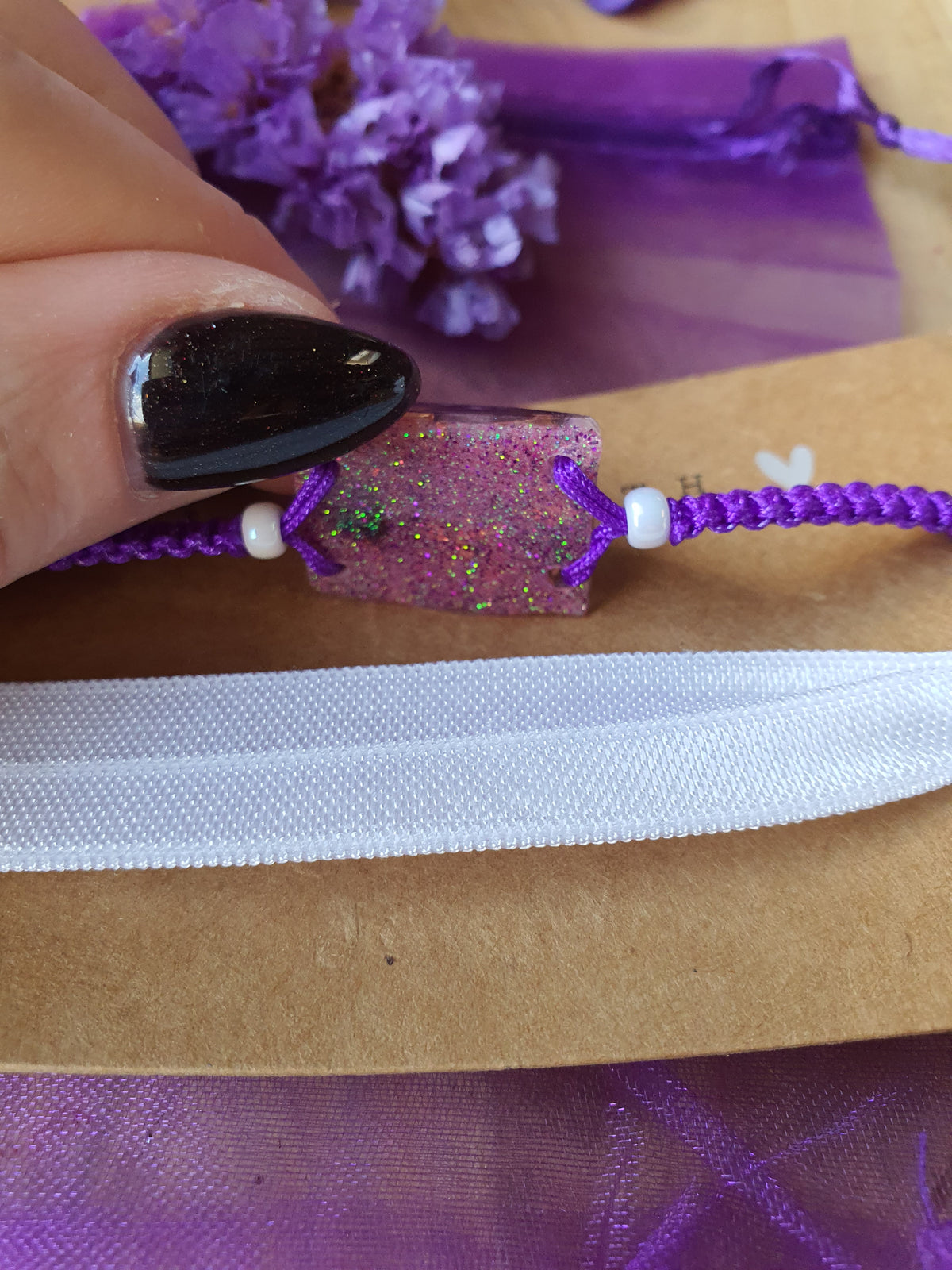 onderzijde Orgonite Armband voor kind Amethist en Bergkristal (nr 3019)