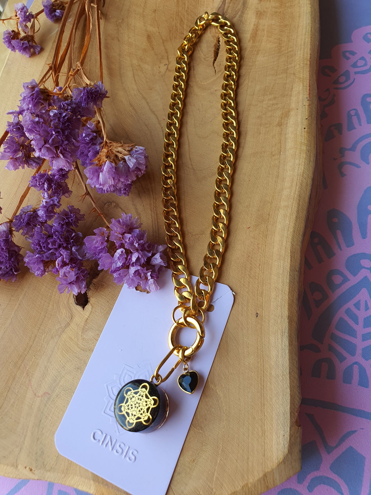 Cinsis Orgonite mix: orgonite Hanger 2 in 1 + RVS Goud ketting nr 3016