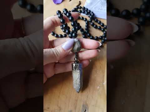 Edelstenen Mala Onyx met Edelsteenhanger Mexicaanse / Crazy Lace Agaat punt &