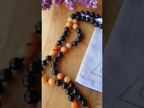 Edelstenen Mala Onyx met Carneool (matte kralen)